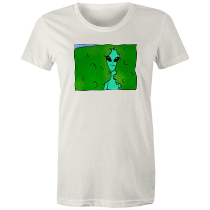 Alien Backing Into Hedge Meme - Womens T-shirt