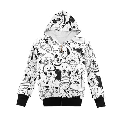 Black And White Dogs - Junior Boys Zip Up Hoodie