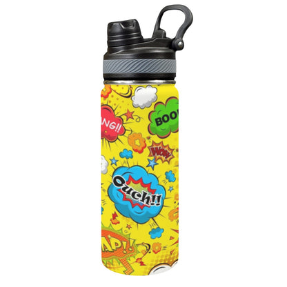 Comic Book Yellow - Insulated Water Bottle with Dual-Use Lid (18oz) Insulated Water Bottle with Dual-Use Lid (18oz) comic Printed Offshore