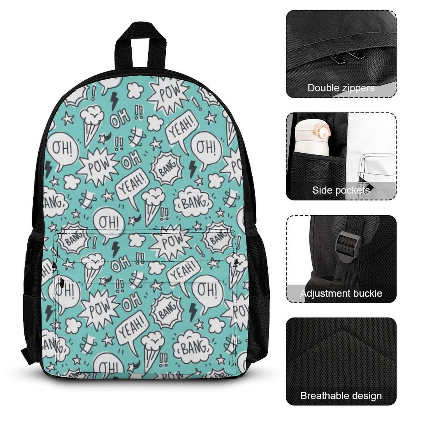 Comic Book Speech Bubbles - School Backpack Three Piece Set