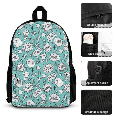 Comic Book Speech Bubbles - School Backpack Three Piece Set