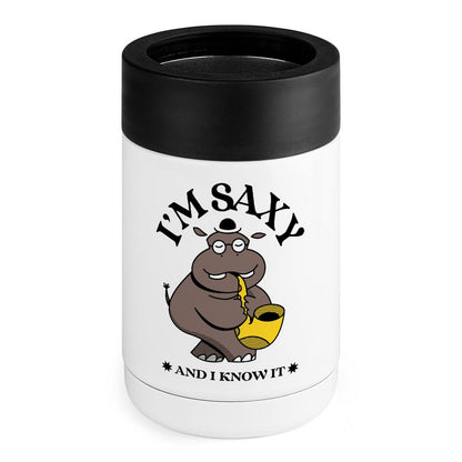 I'm Saxy And I Know It, Saxophone, Hippo - Stainless Steel Can Cooler White One size Stainless Steel Can Cooler animal Music Printed Offshore