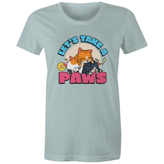 Let's Take A Paws, Time For A Cat Nap - Womens T-shirt Pale Blue Womens T-shirt animal