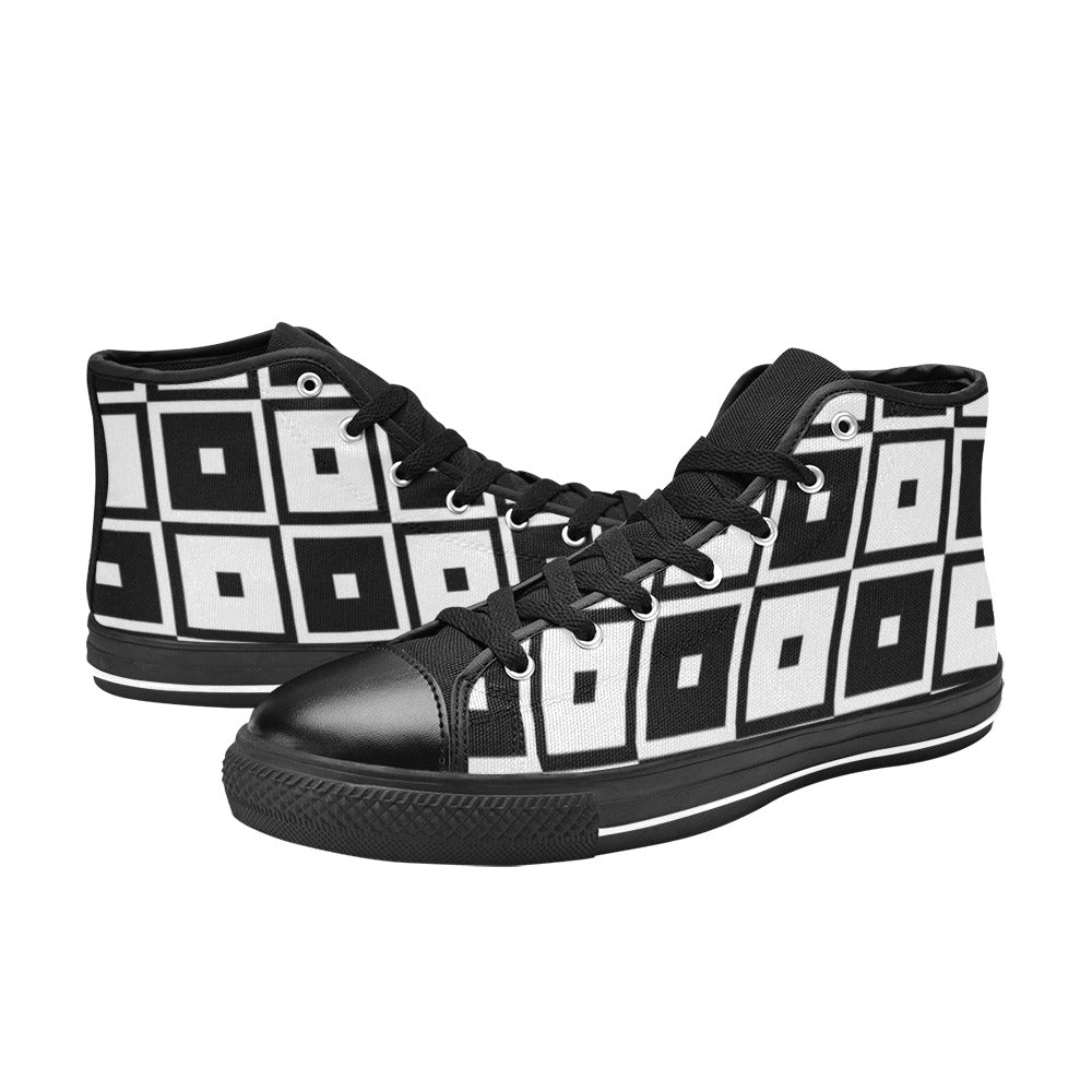 Black And White Squares - Women's High Top Canvas Shoes