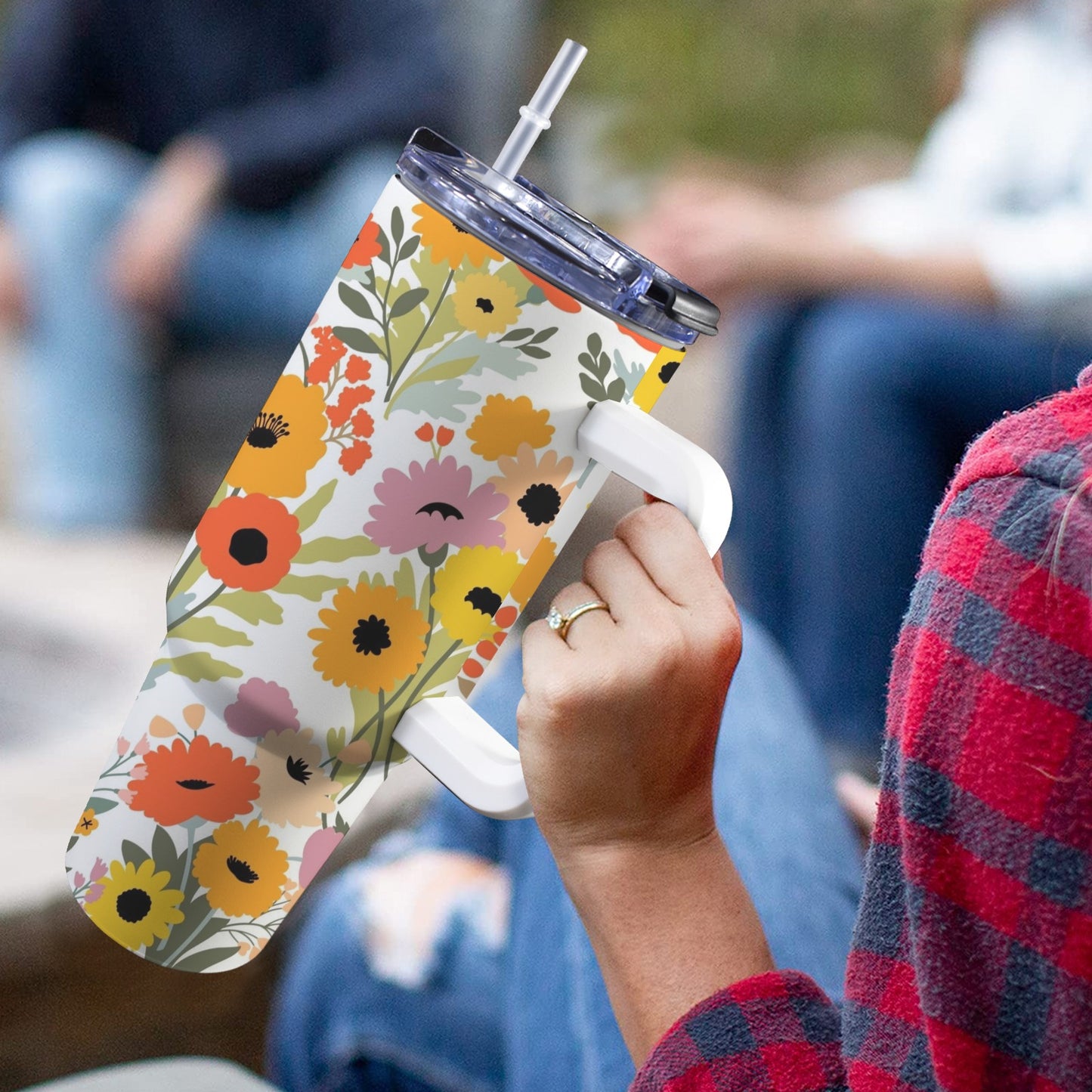 Fun Floral - 40oz Tumbler with White Handle