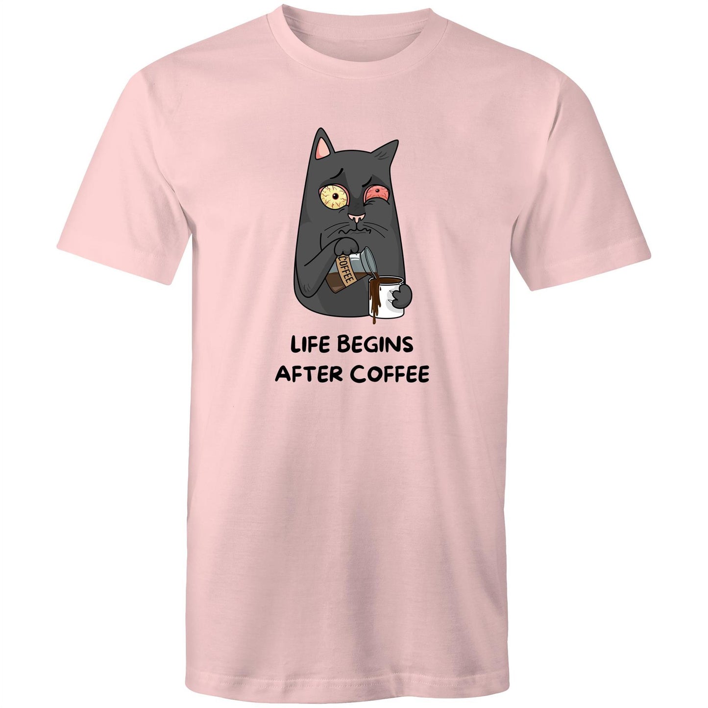 Life Begins After Coffee - Mens T-Shirt Pink Mens T-shirt Coffee Printed In Australia