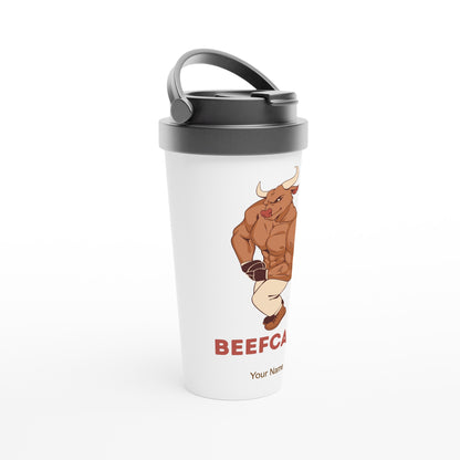 Personalised - Beefcake - White 15oz Stainless Steel Travel Mug Personalised Travel Mug Fitness