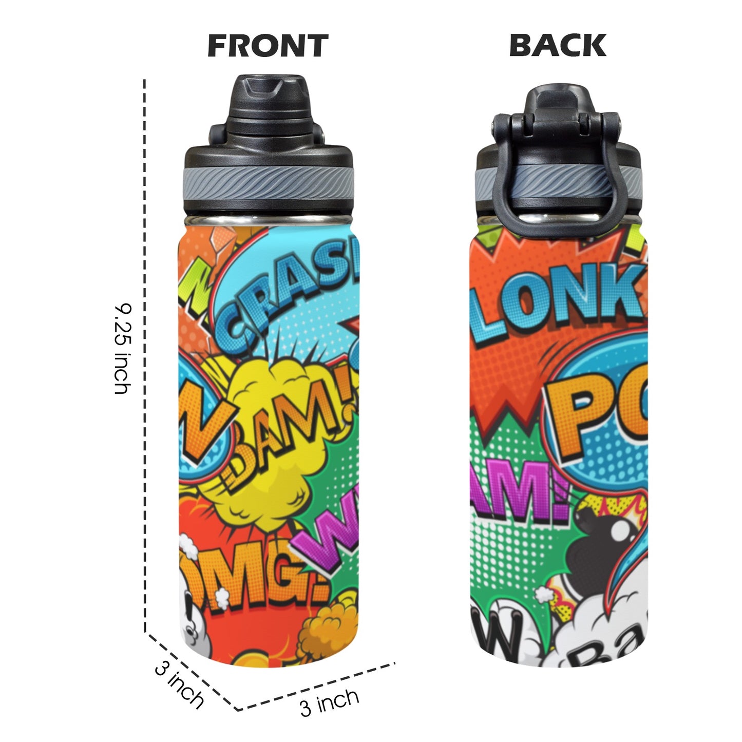 Comic Book 2 - Insulated Water Bottle with Dual-Use Lid (18oz) Insulated Water Bottle with Dual-Use Lid (18oz) comic Printed Offshore