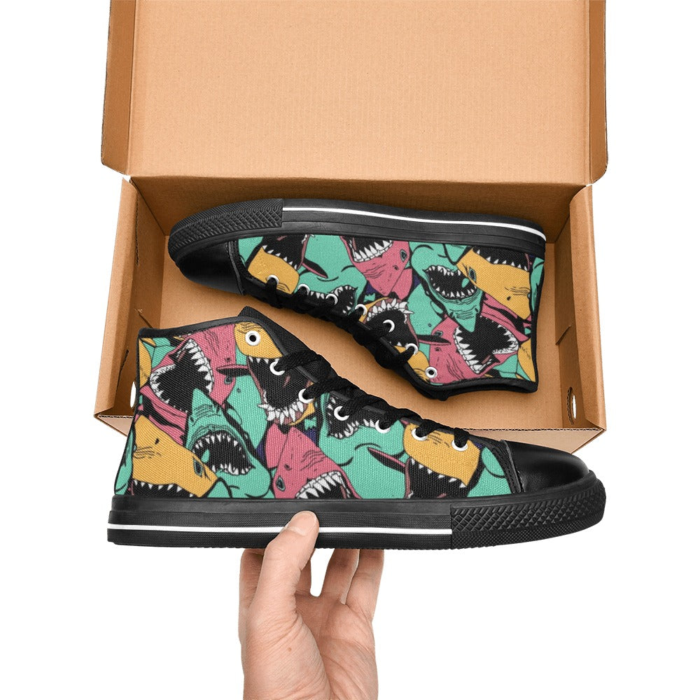 Scary Sharks - Women's High Top Canvas Shoes