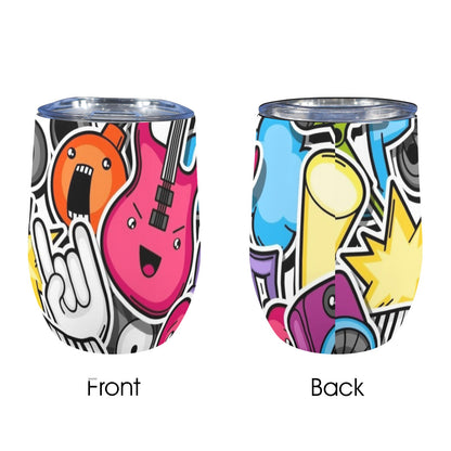 Sticker Music - 12oz Wine Tumbler 12oz Wine Tumbler Music Printed Offshore