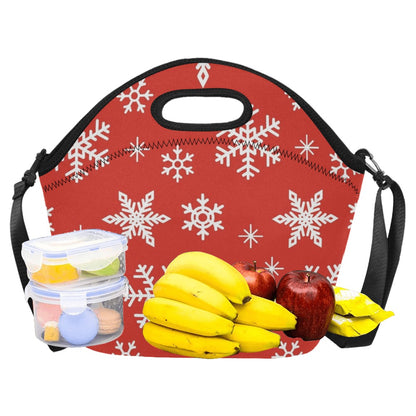 Red Snowflakes, Christmas - Neoprene Lunch Bag/Large