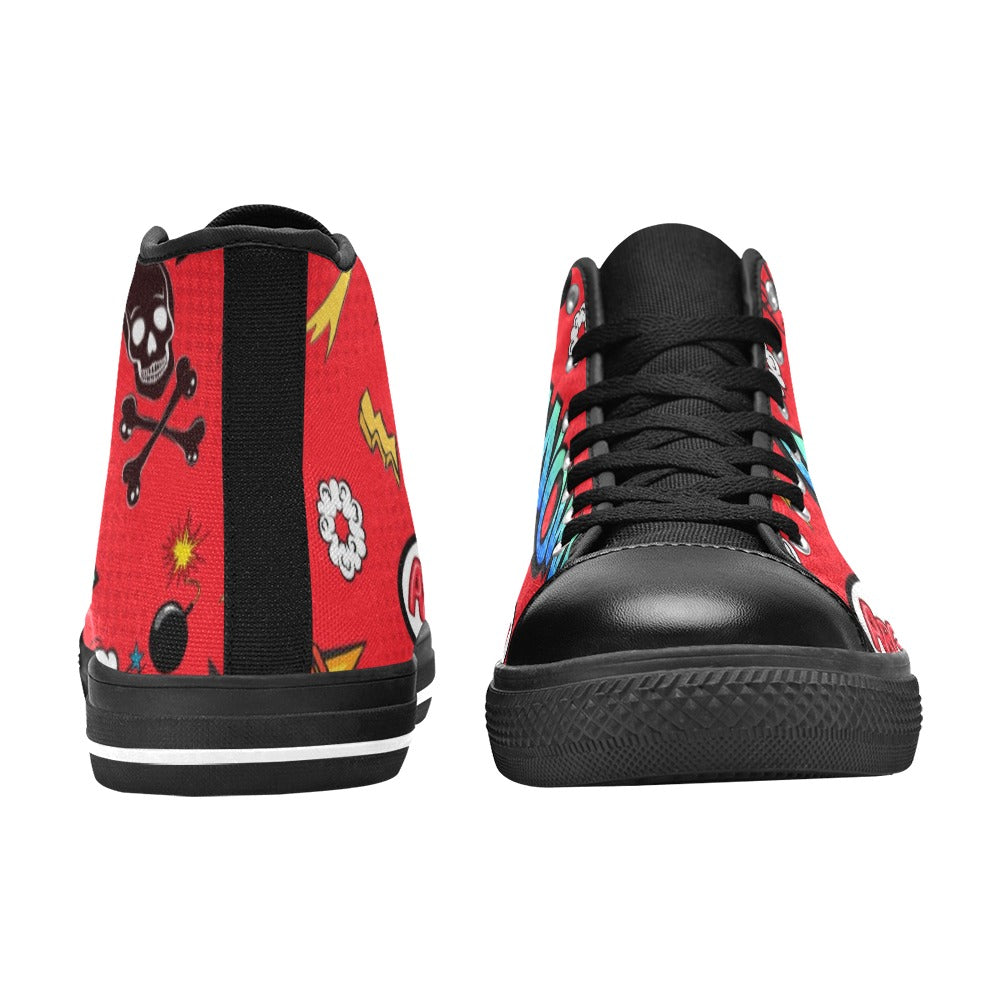 Comic Book Red - Kids High Top Canvas Shoes