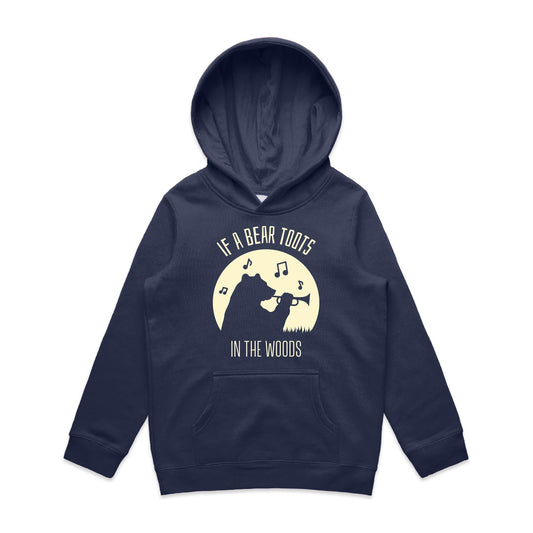 If A Bear Toots In The Woods, Trumpet Player - Youth Supply Hood Midnight Blue Kids Hoodie