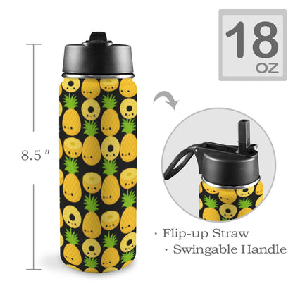 Happy Pineapples - Insulated Water Bottle with Straw Lid (18oz) Insulated Water Bottle with Swing Handle Printed Offshore