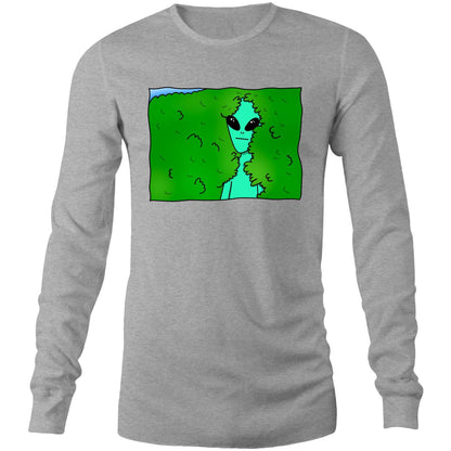 Alien Backing Into Hedge Meme - Long Sleeve T-Shirt Grey Marle Unisex Long Sleeve T-shirt Funny Sci Fi