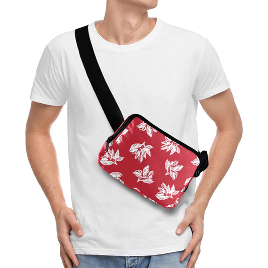 Red Retro Foliage, Hawaiian Flower - Belt Bag