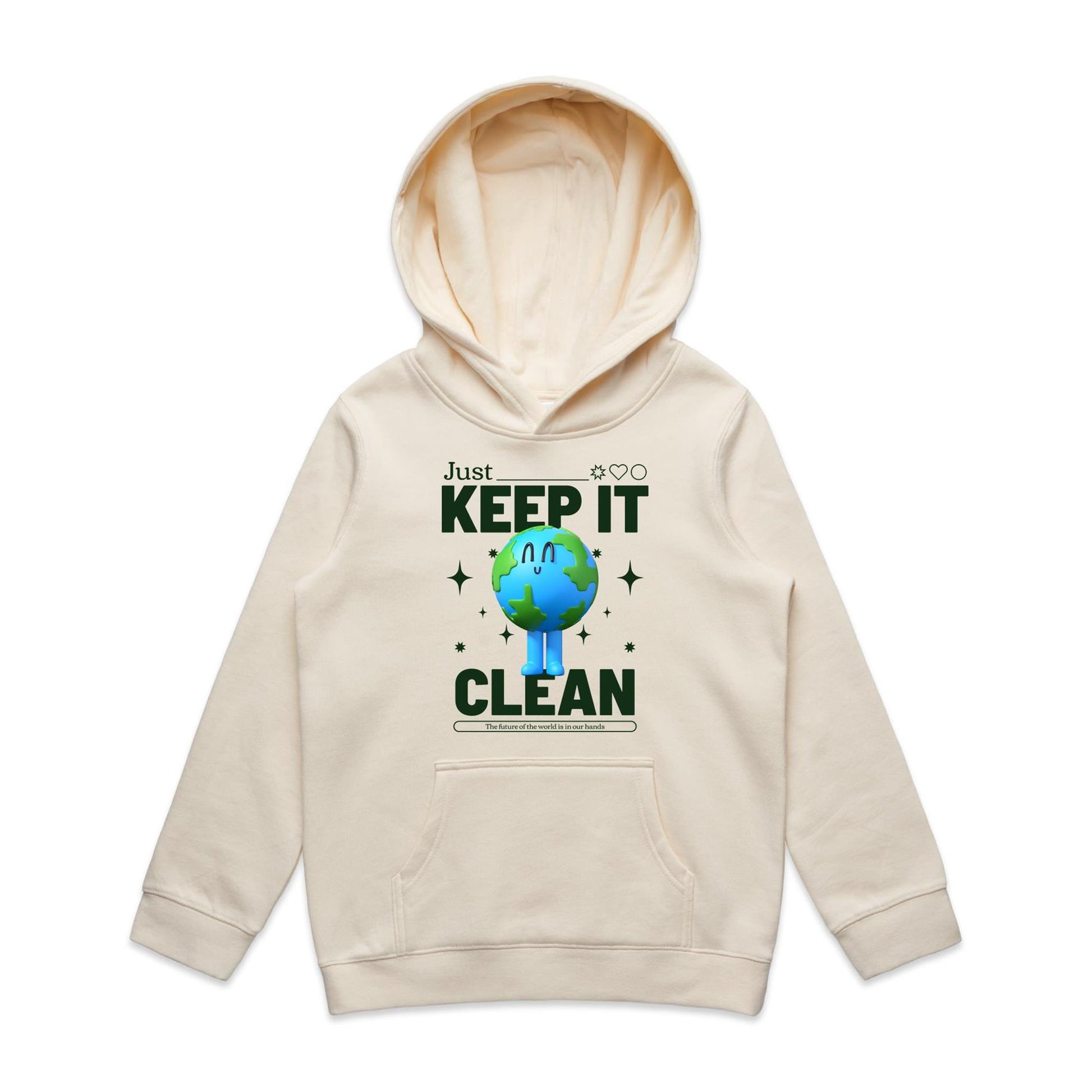 Earth, Just Keep It Clean - Youth Supply Hood Ecru Kids Hoodie