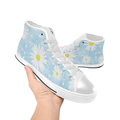 Camomile Flower On Blue - Women's High Top Canvas Shoes