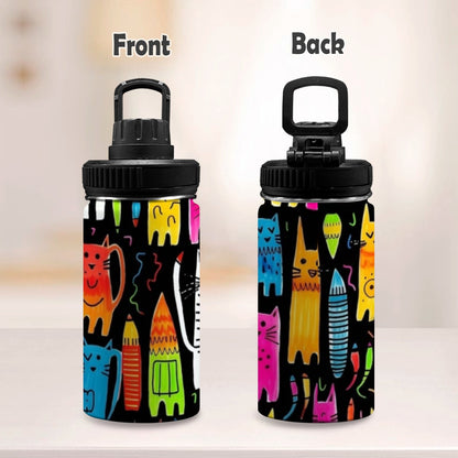 Colourful Cats - Kids Water Bottle with Chug Lid (12 oz)