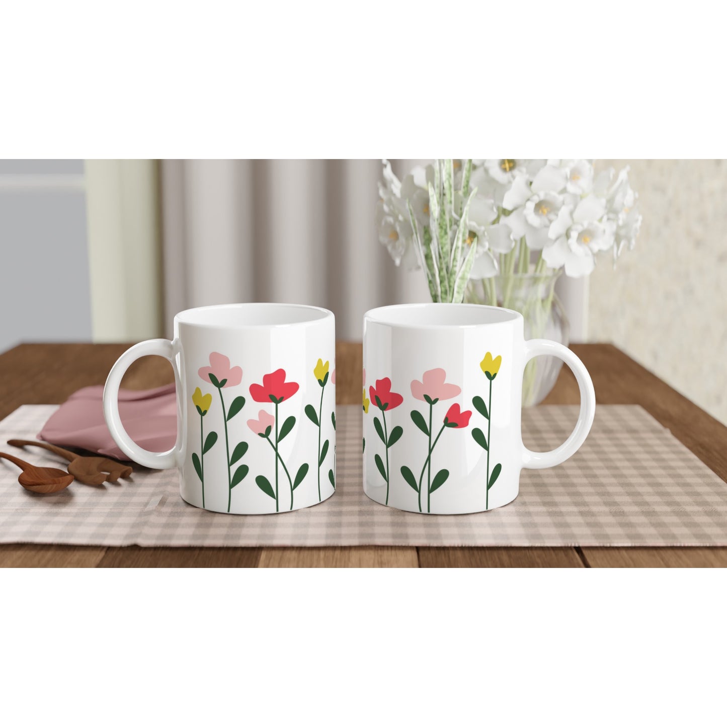 Simple Flowers - White 11oz Ceramic Mug White 11oz Mug Globally Fulfilled Plants