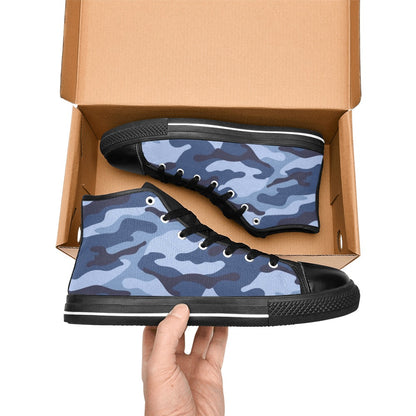 Blue Camouflage - Men's High Top Canvas Shoes