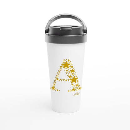 Personalised - Star Initial - White 15oz Stainless Steel Travel Mug Default Title Personalised Travel Mug