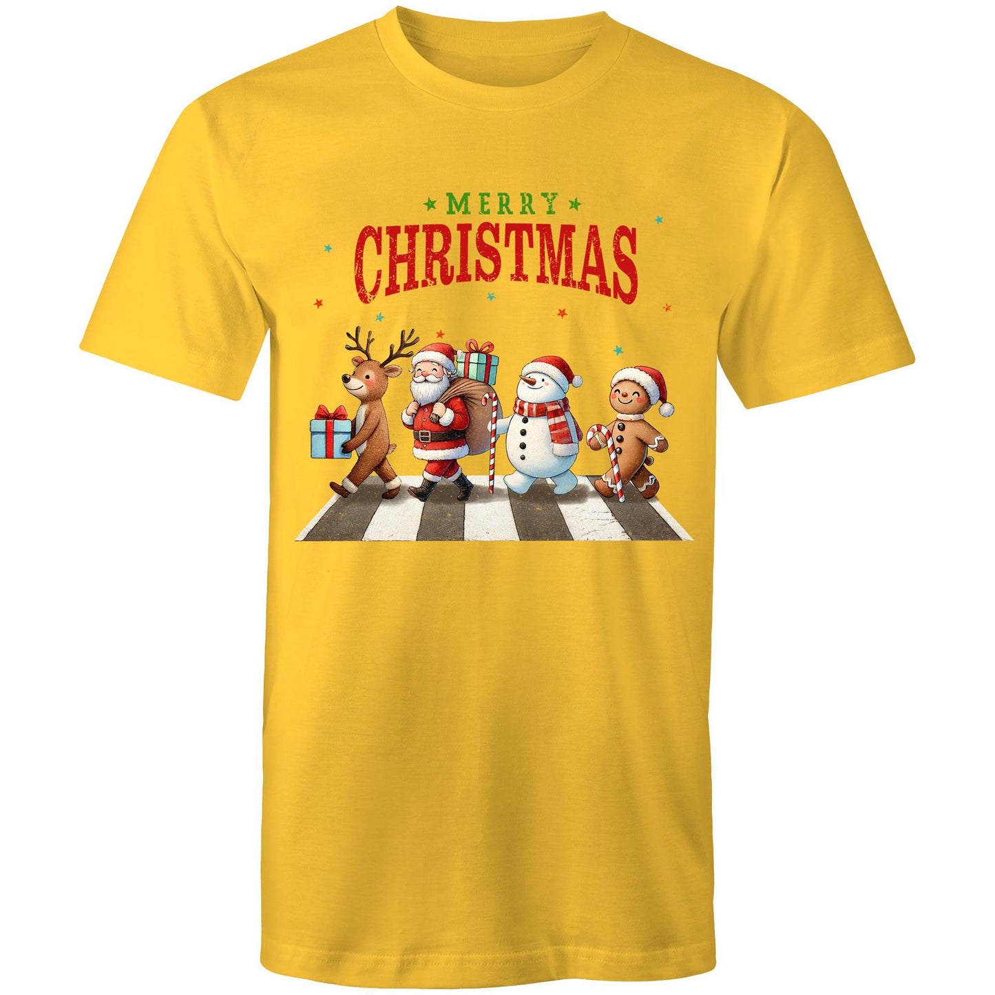 Fab Four, Merry Christmas - Mens T-Shirt Yellow Mens Christmas T-shirt Christmas Printed In Australia