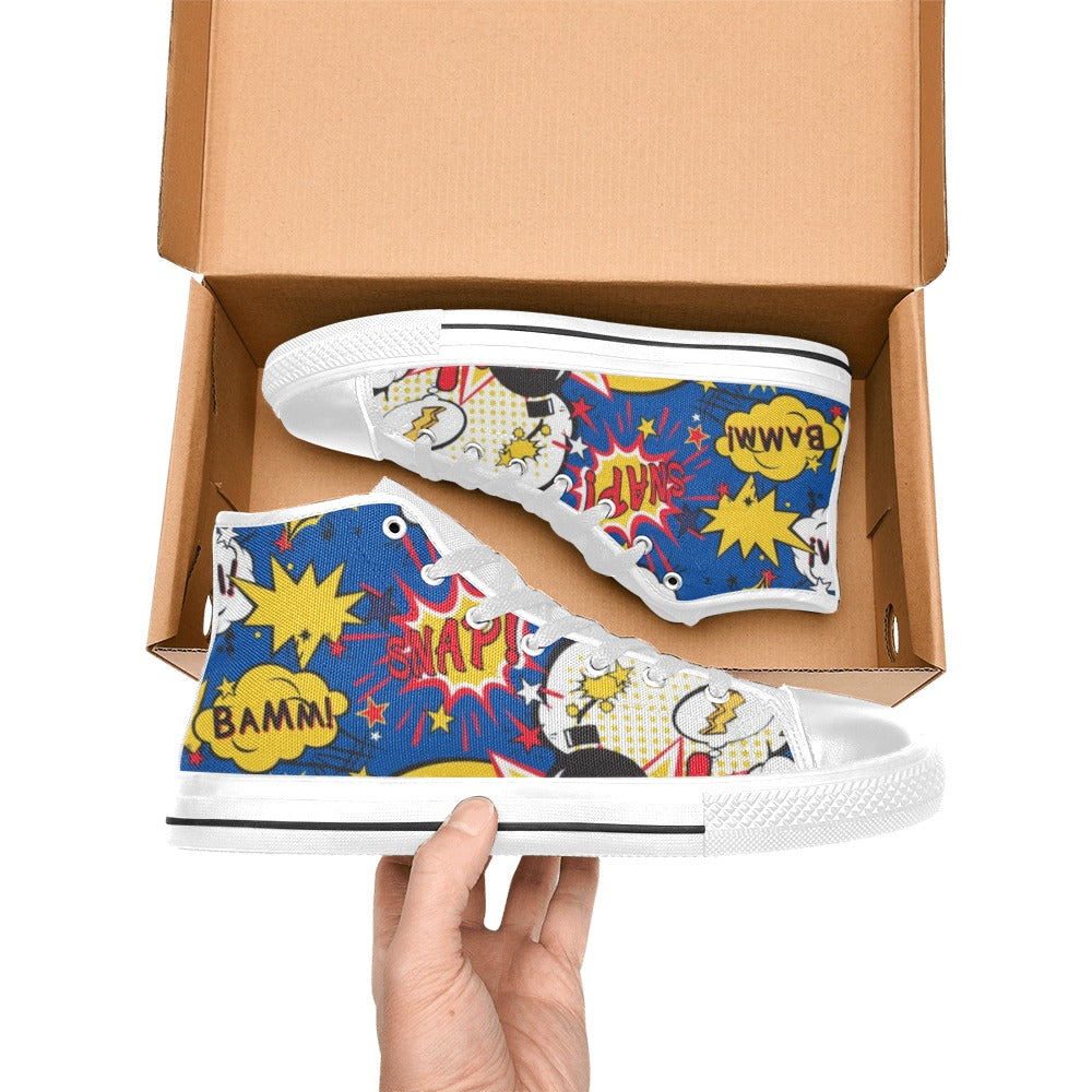 Blue Comic Book - Kids High Top Canvas Shoes