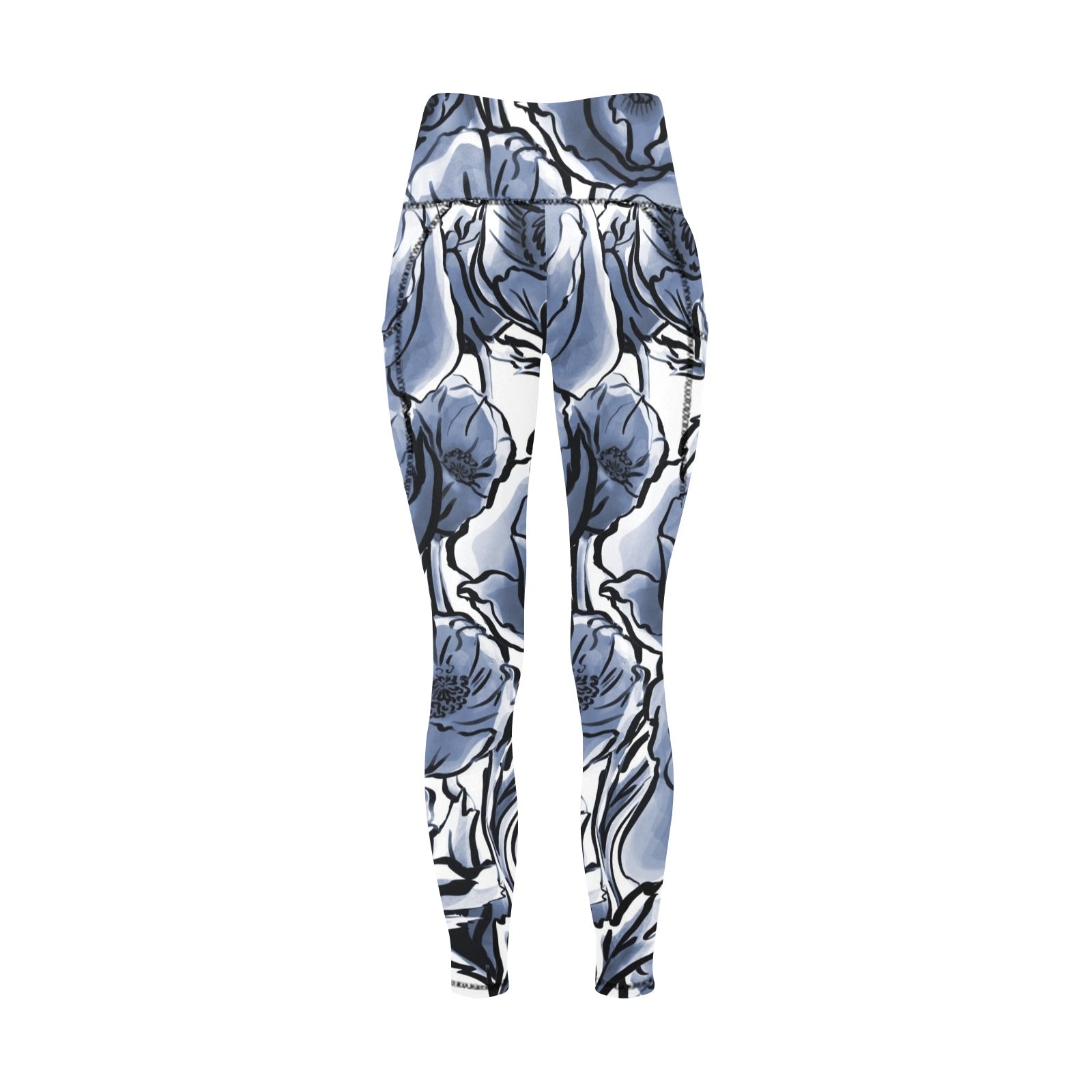 Blue And White Floral - Women's Leggings with Pockets Women's Leggings with Pockets S - 2XL Plants Printed Offshore