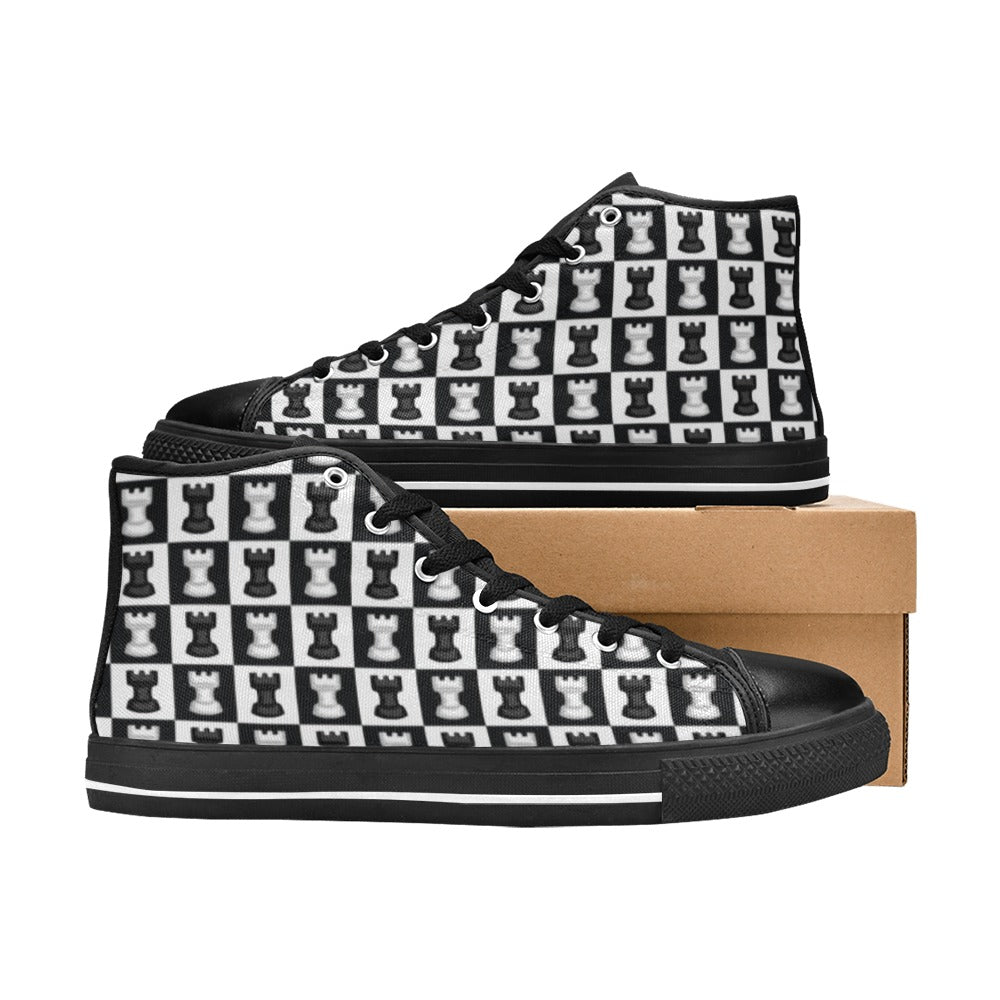 Chess Black And White - Men's High Top Canvas Shoes