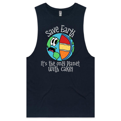 Save Earth, It's The Only Planet With Cake - Mens Tank Top Tee Navy Mens Tank Tee