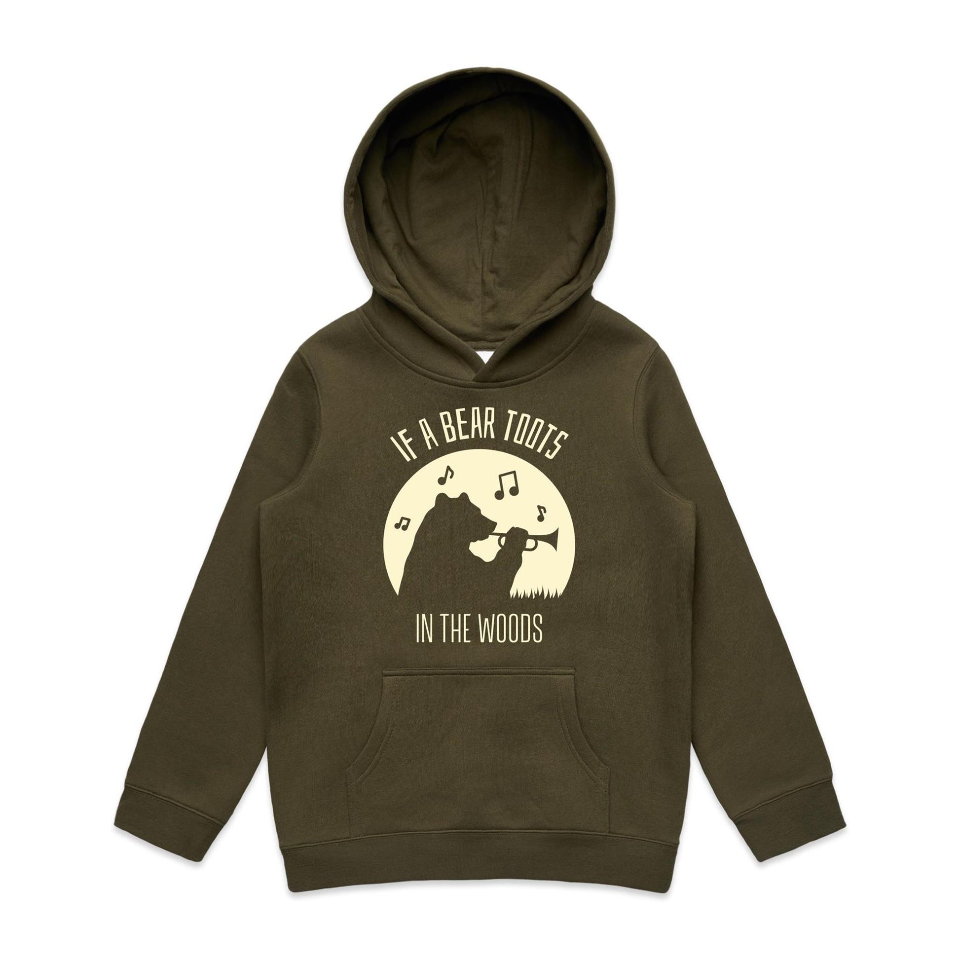 If A Bear Toots In The Woods, Trumpet Player - Youth Supply Hood Army Kids Hoodie
