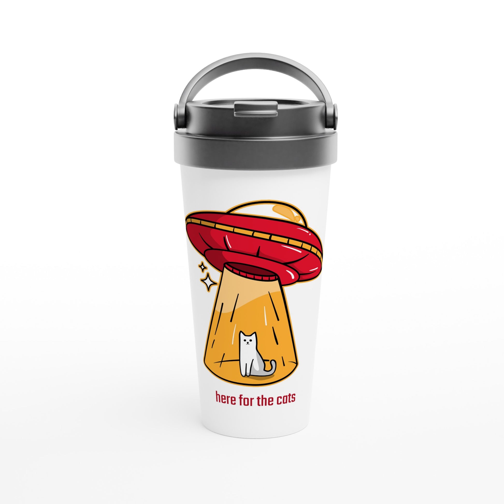 Here For The Cats, UFO - White 15oz Stainless Steel Travel Mug Default Title Travel Mug animal Globally Fulfilled Sci Fi