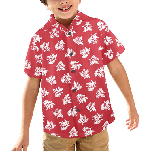 Red Retro Foliage, Hawaiian Flower - Junior Boys Hawaiian Shirt