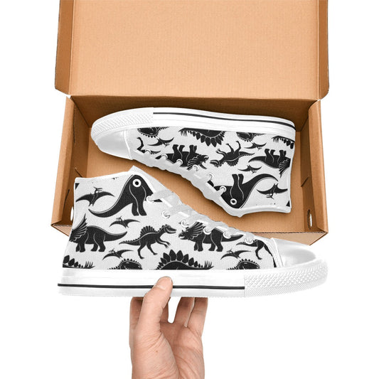 Black And White Dinosaurs - Men's High Top Canvas Shoes