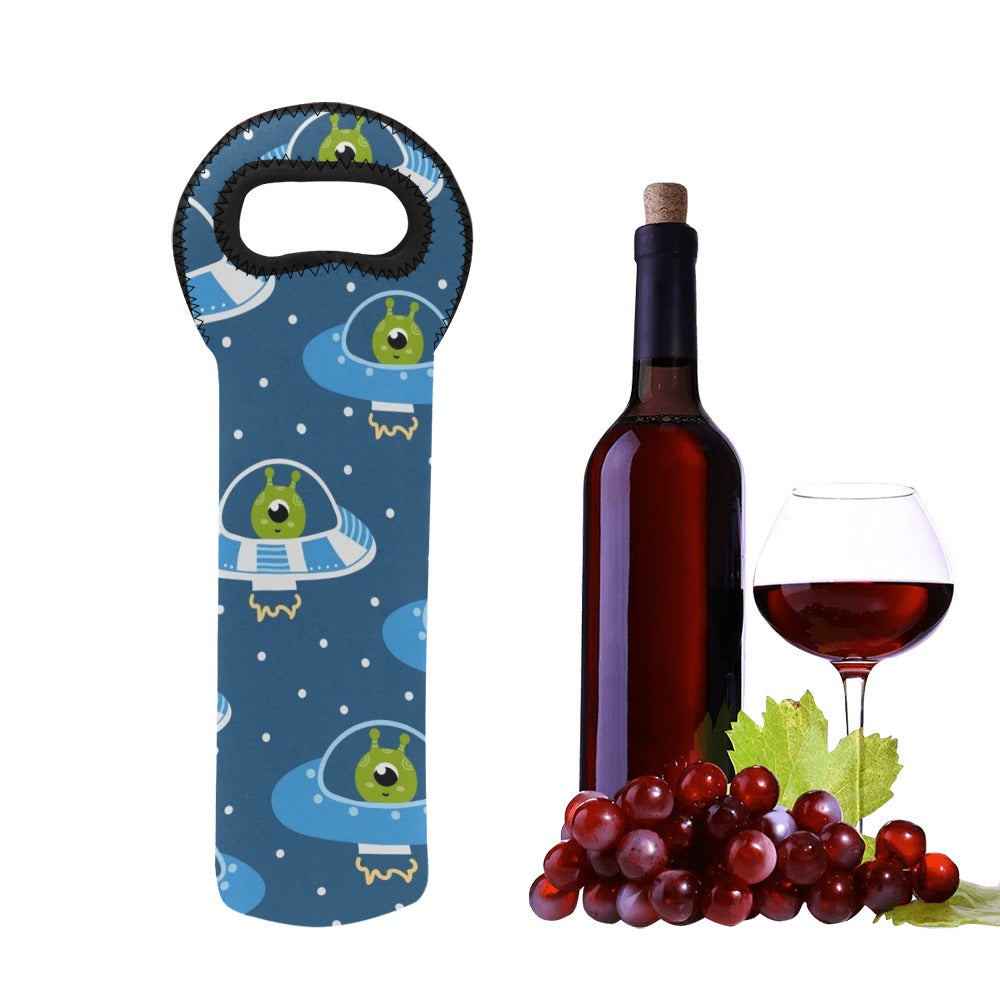 Cute Aliens in UFOs - Neoprene Wine Bag Wine Bag Printed Offshore Sci Fi