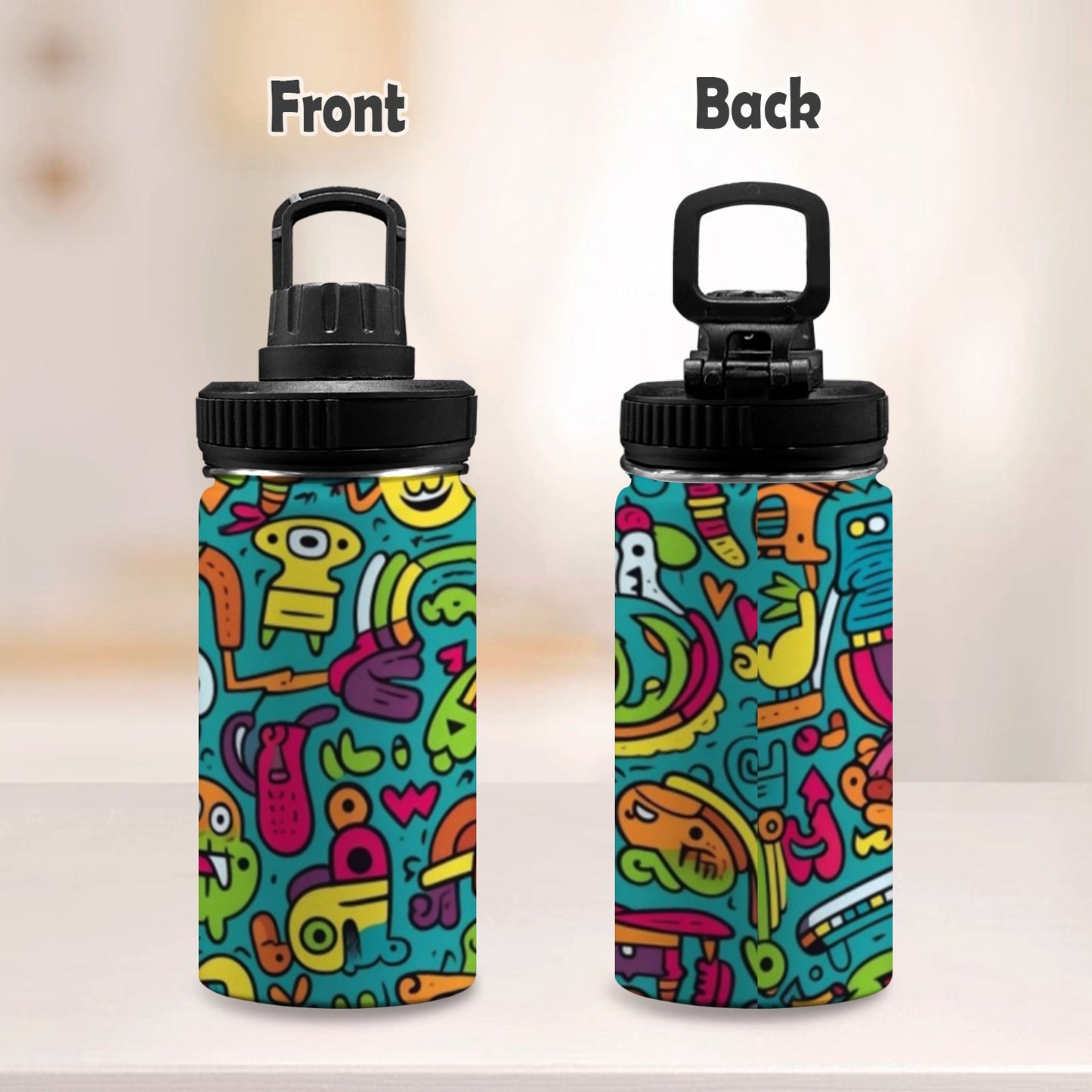 Crazy Characters - Kids Water Bottle with Chug Lid (12 oz)