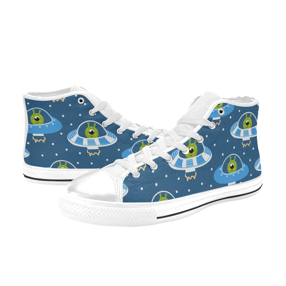 Cute Aliens in UFOs - Men's High Top Canvas Shoes