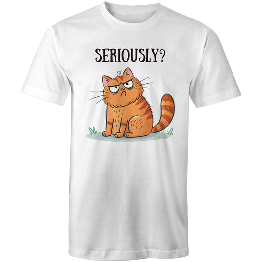 Cat Seriously? - Mens T-Shirt White Mens T-shirt animal Printed In Australia