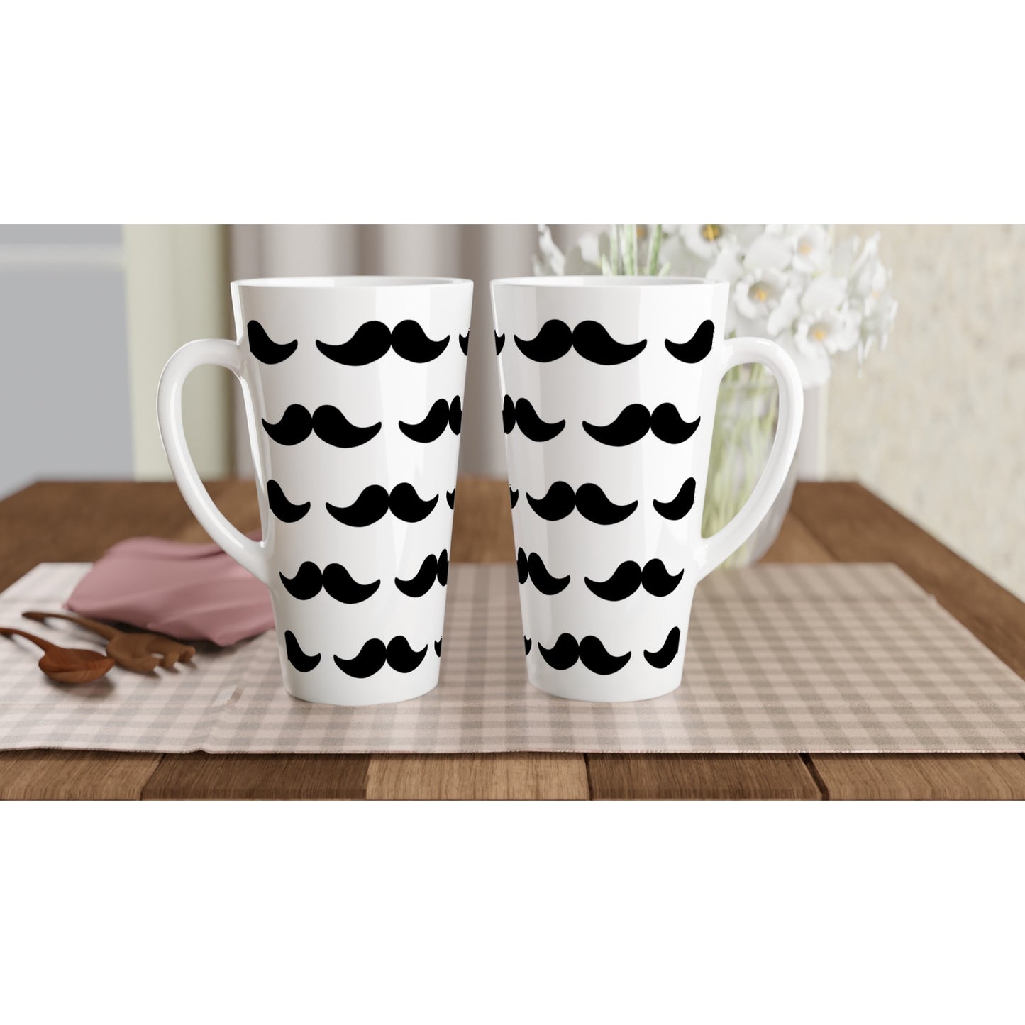 Moustache - White Latte 17oz Ceramic Mug Latte Mug Funny Globally Fulfilled