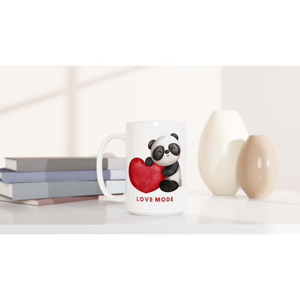 Panda, Love Mode - White 15oz Ceramic Mug 15 oz Mug animal Globally Fulfilled Love