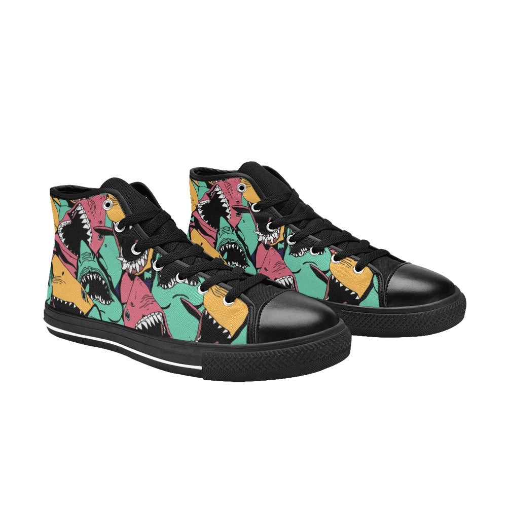 Scary Sharks - Men's High Top Canvas Shoes