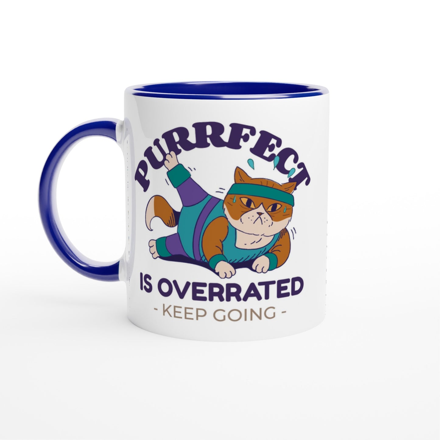 Purrfect Is Overrated - White 11oz Ceramic Mug with Colour Inside Ceramic Blue Colour 11oz Mug animal Fitness