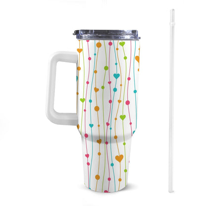 Heart Lines - 40oz Tumbler with White Handle