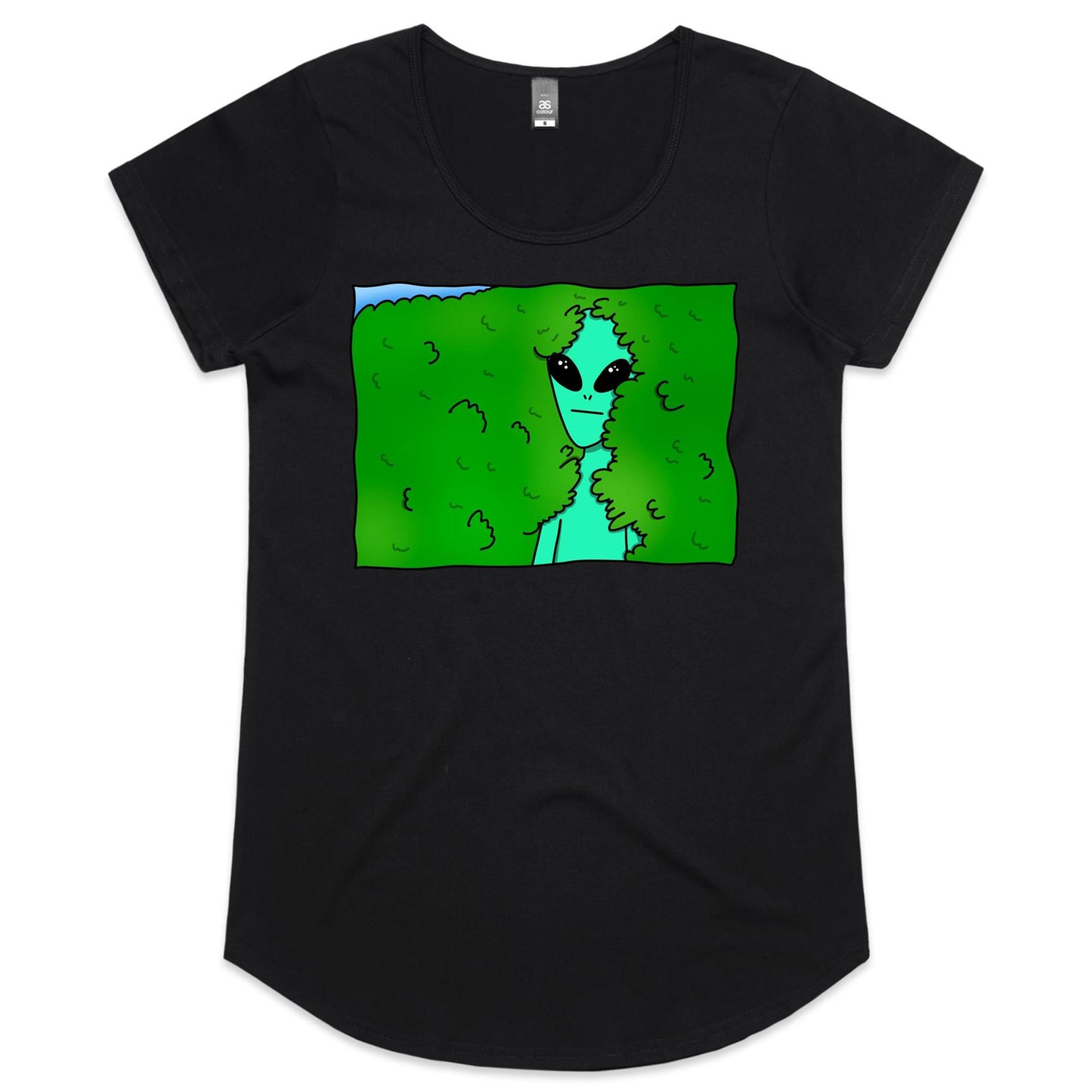 Alien Backing Into Hedge Meme - Womens Scoop Neck T-Shirt Black Womens Scoop Neck T-shirt Funny Sci Fi