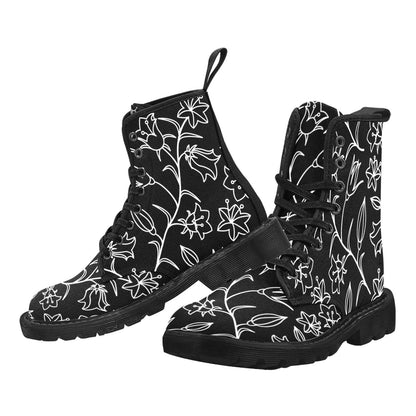 Black And White Floral - Martin Boots for Women (Black)