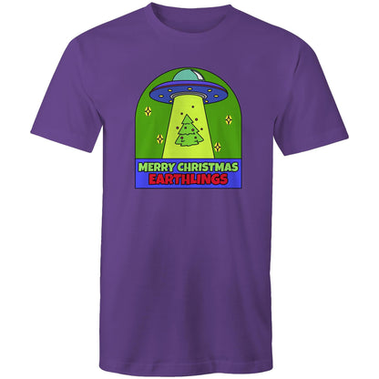 Merry Christmas Earthlings, UFO - Mens T-Shirt Purple Christmas Mens T-shirt Merry Christmas
