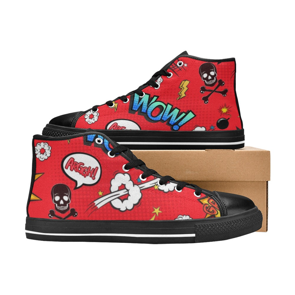 Comic Book Red - Women's High Top Canvas Shoes