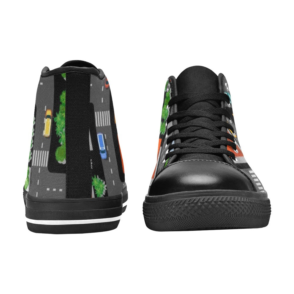 Road Map - Kids High Top Canvas Shoes