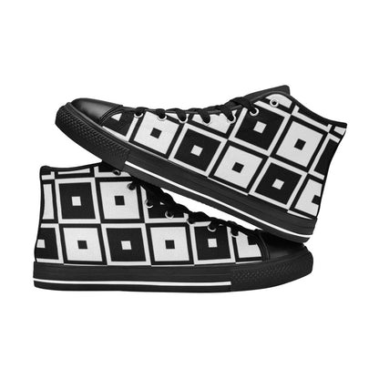 Black And White Squares - Women's High Top Canvas Shoes